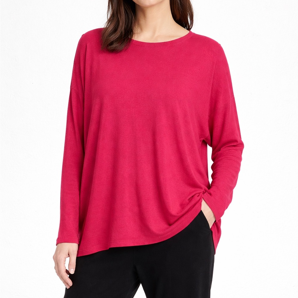 Eileen Fisher Vibrant Pink Long Sleeve Lightweight Sweater Tencel Blend Size XL